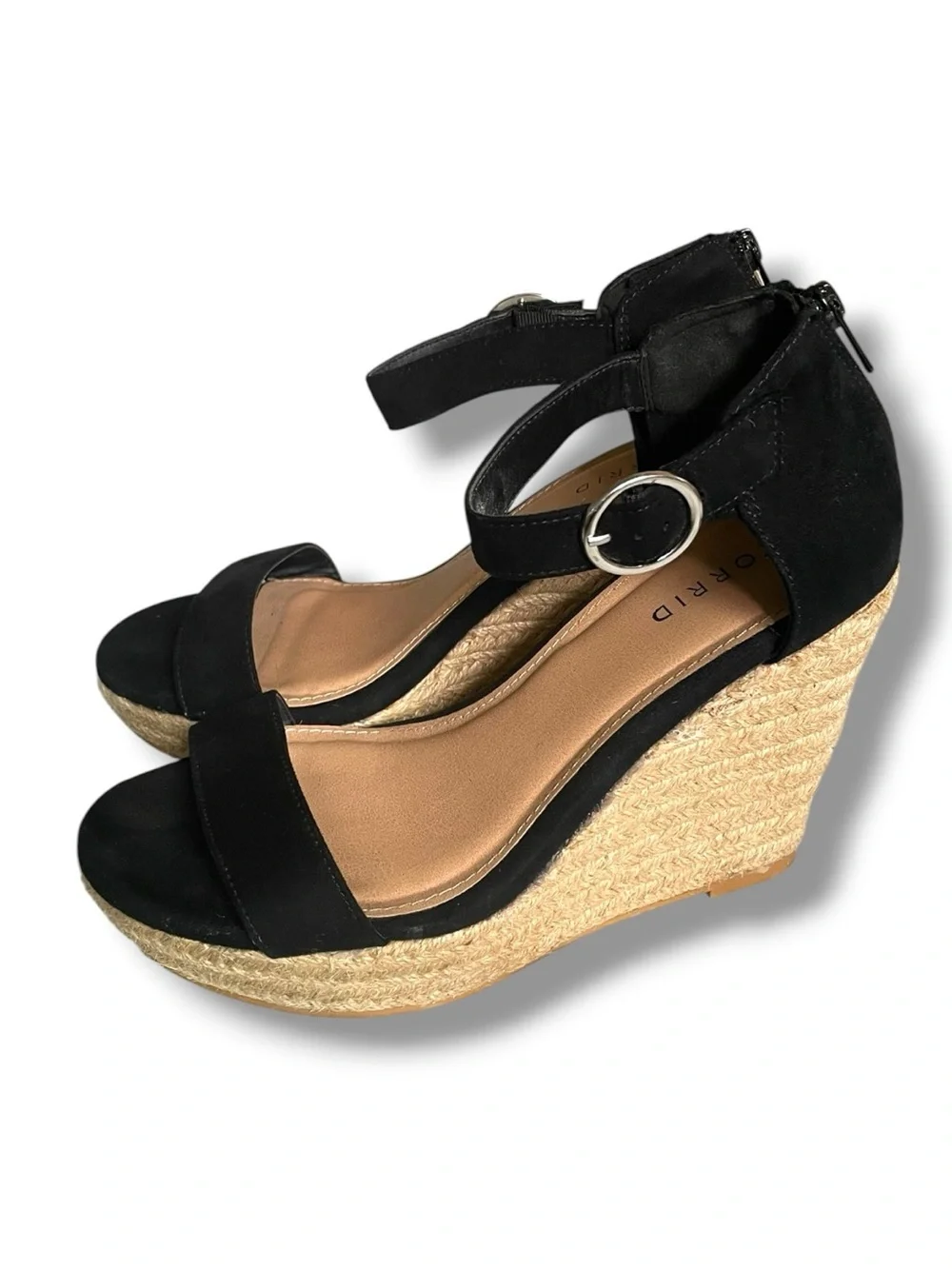 Torrid Black Espadrille Wedge Sandals Ankle Strap Platform Heels Size 9.5W